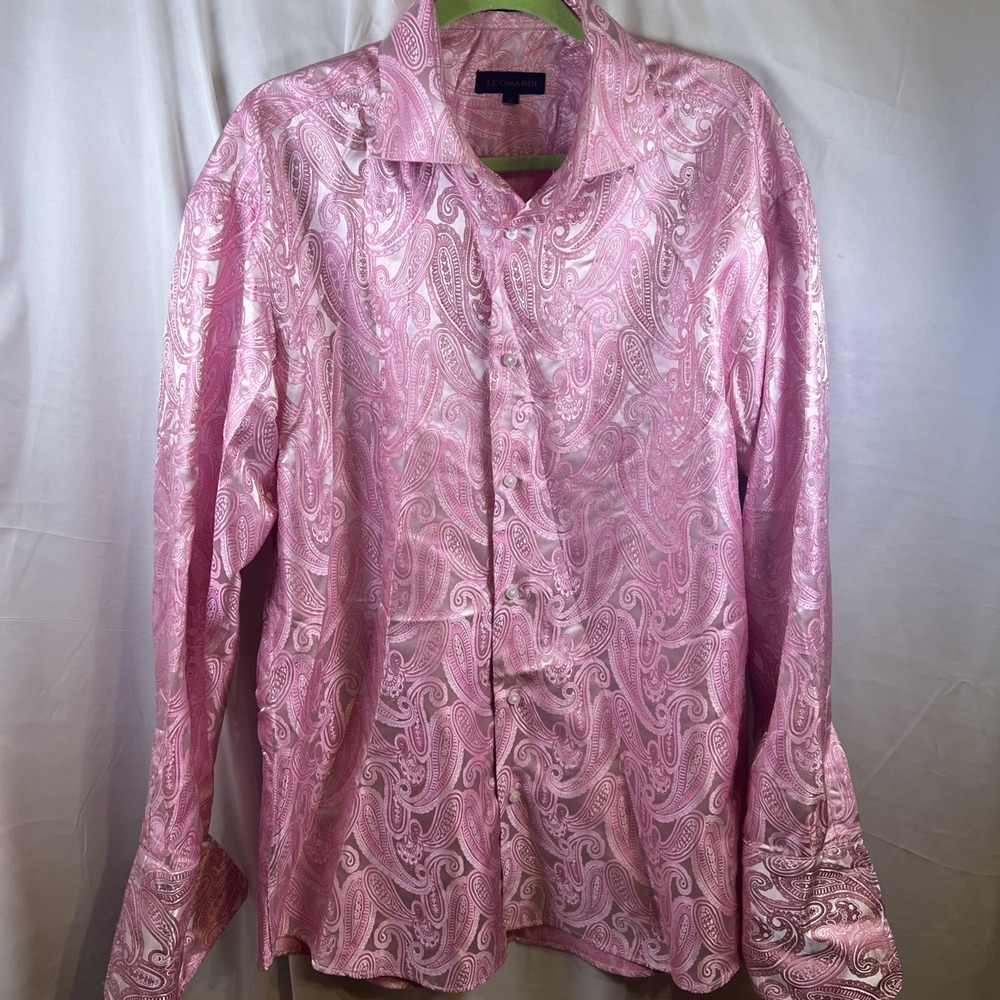 Mens Dress Shirt  Paisley Sheen French Cuff by Leonardi XL Lightly Used